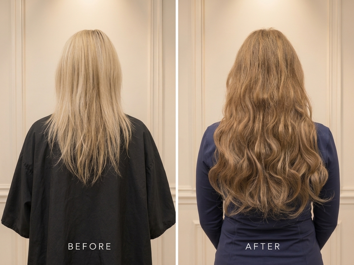 Before and after keratin hair extensions in Scottsdale AZ by Katherine