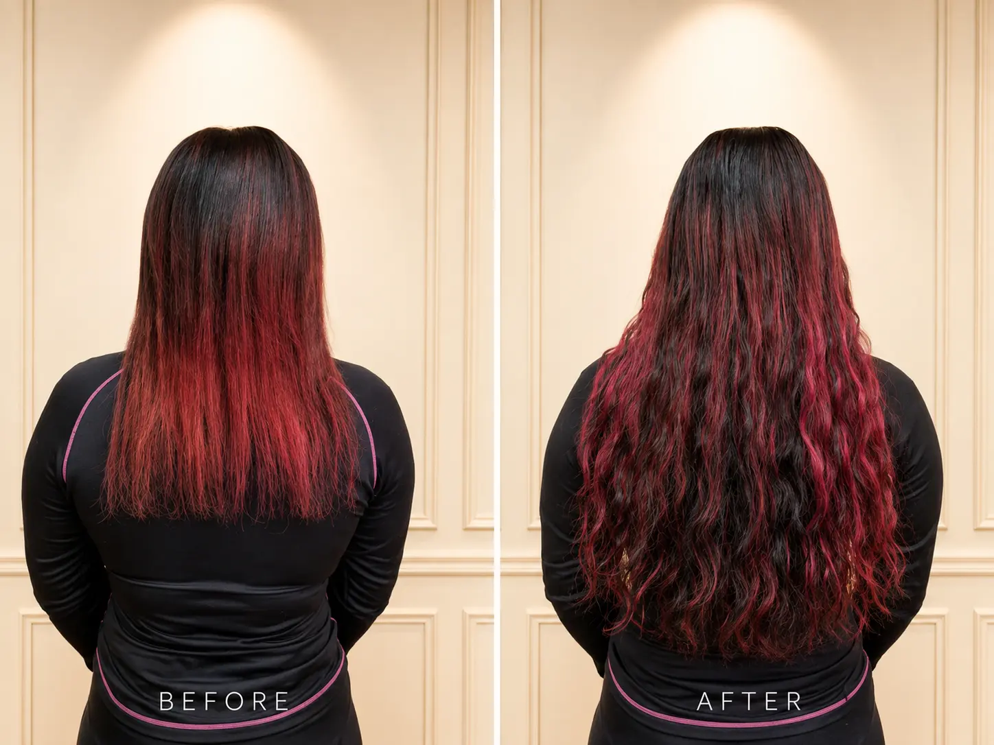 Before and after full hair re-made technique with red dimensional color in Scottsdale AZ